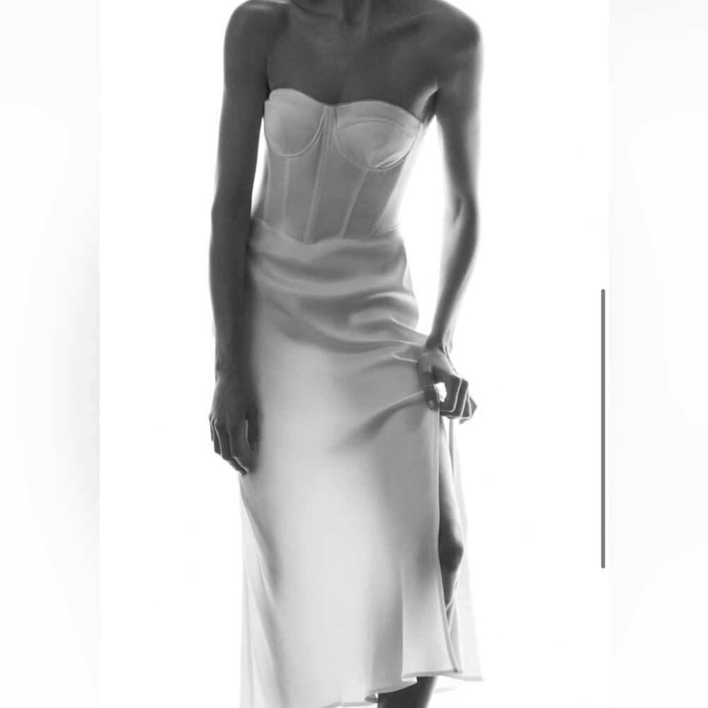 ZARA RHINESTONE WHITE CORSET MIDI DRESS